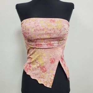 Shein Womens‎ Dainty Floral Asymmetric Mesh Babydoll  Top Size XS Pink Coquette